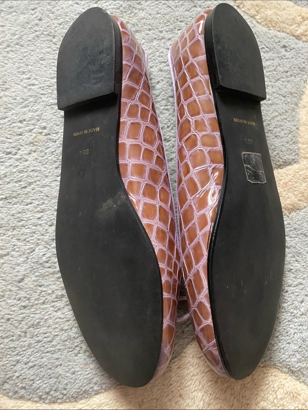 French Sole Brown Croc Ballet Flats with Lilac Trim - Picture 8 of 15